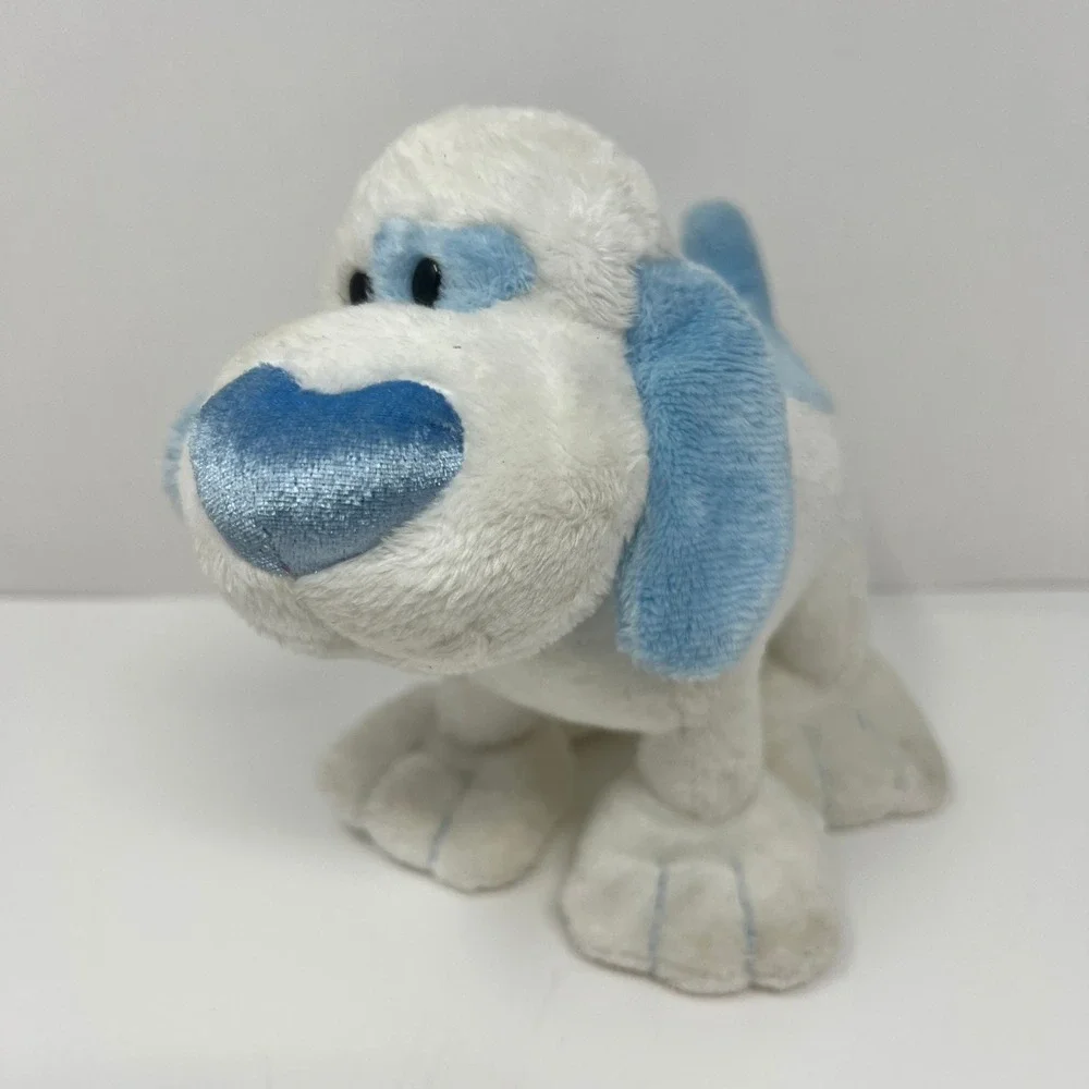 Walmart White Puppy Plush Blue Heart Nose Spotted Eye Dog‎ Stuffed Animal 7